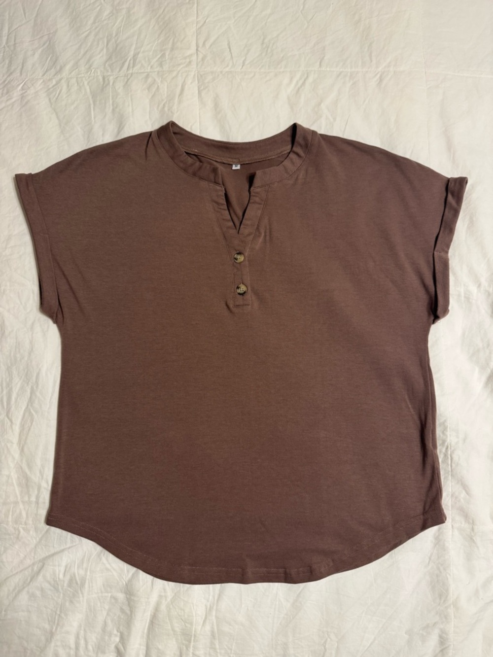 Relaxed Short Sleeve Henley Top in Chocolate Brown
